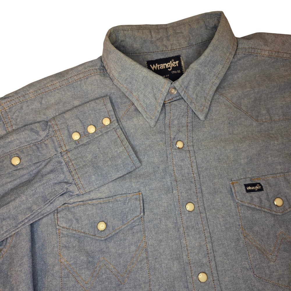 Wrangler Men's Regular Fit X-Long Tails Denim Western Shirt Size 17.5 36